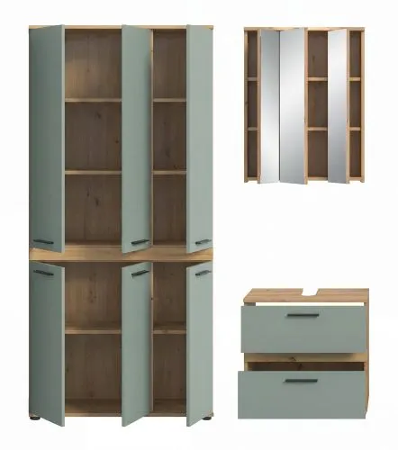 Badezimmer-Set Blake 4 | Salbei / Artisan Eiche | 3-teilig mit LED 2