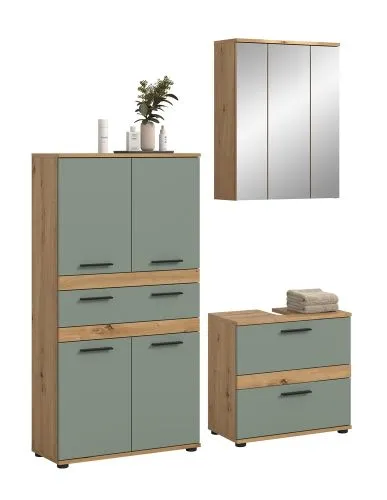 Badezimmer-Set Blake 4 | Salbei / Artisan Eiche | 3-teilig mit LED