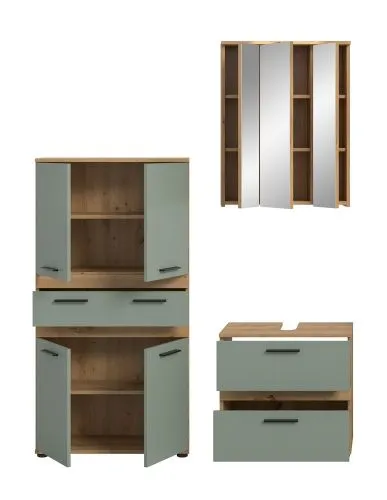 Badezimmer-Set Blake 4 | Salbei / Artisan Eiche | 3-teilig mit LED