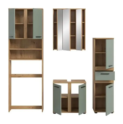 Badezimmer-Set Blake 4 | Salbei / Artisan Eiche | 4-teilig mit Aufsatzleuchte