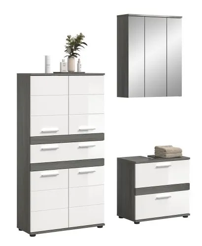 Badezimmer-Set Blake 4 | weiß Hochglanz / rauchsilber | 3-teilig