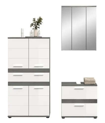 Badezimmer-Set Blake 4 | weiß Hochglanz / rauchsilber | 3-teilig