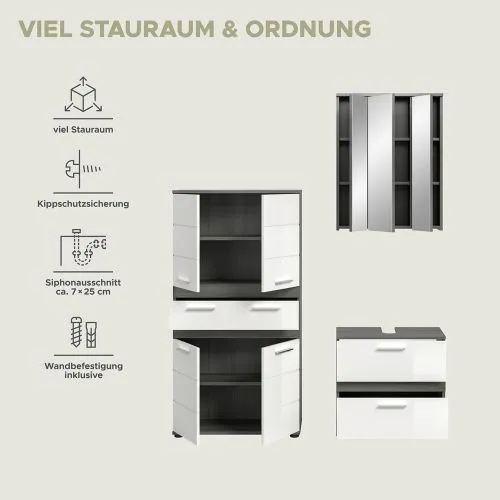 Badezimmer-Set Blake 4 | weiß Hochglanz / rauchsilber | 3-teilig