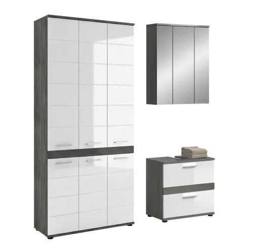 Badezimmer-Set Blake 4 | weiß Hochglanz / rauchsilber | 3-teilig ohne Beleuchtung