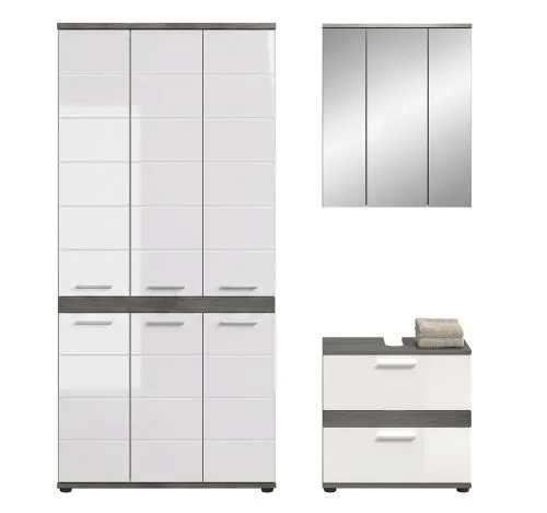 Badezimmer-Set Blake 4 | weiß Hochglanz / rauchsilber | 3-teilig ohne Beleuchtung