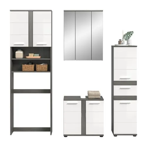 Badezimmer-Set Blake 4 | weiß Hochglanz / rauchsilber | 4-teilig