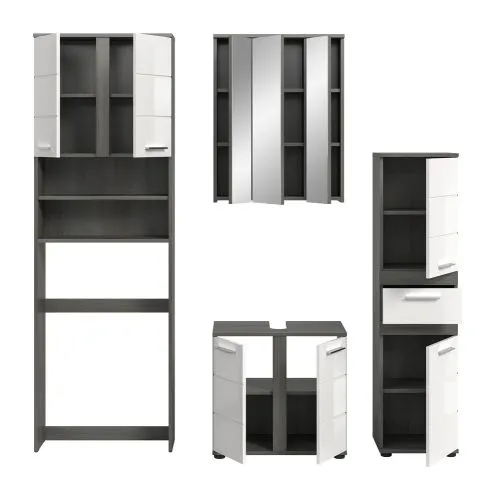 Badezimmer-Set Blake 4 | weiß Hochglanz / rauchsilber | 4-teilig