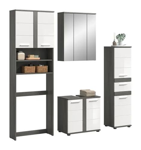 Badezimmer-Set Blake 4 | weiß Hochglanz / rauchsilber | 4-teilig mit Aufsatzleuchte