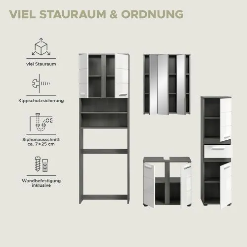 Badezimmer-Set Blake 4 | weiß Hochglanz / rauchsilber | 4-teilig mit Aufsatzleuchte