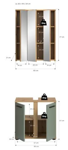 Badezimmer-Set Blake | Salbei / Artisan Eiche | 2-teilig