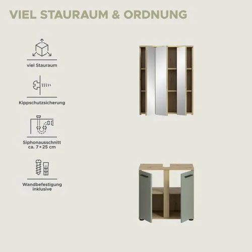 Badezimmer-Set Blake | Salbei / Artisan Eiche | 2-teilig