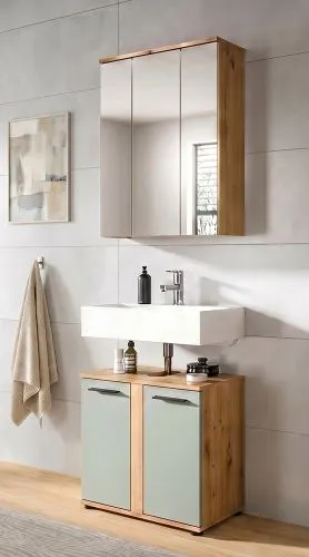 Badezimmer-Set Blake | Salbei / Artisan Eiche | 2-teilig mit Aufsatzleuchte