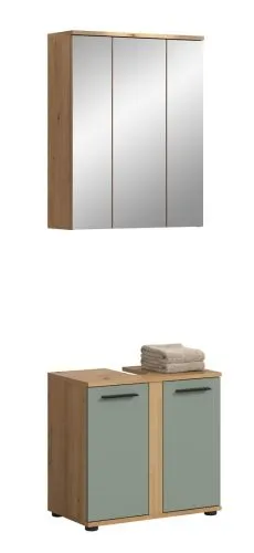 Badezimmer-Set Blake | Salbei / Artisan Eiche | 2-teilig mit Aufsatzleuchte