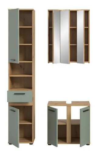 Badezimmer-Set Blake | Salbei / Artisan Eiche | 3-teilig mit LED