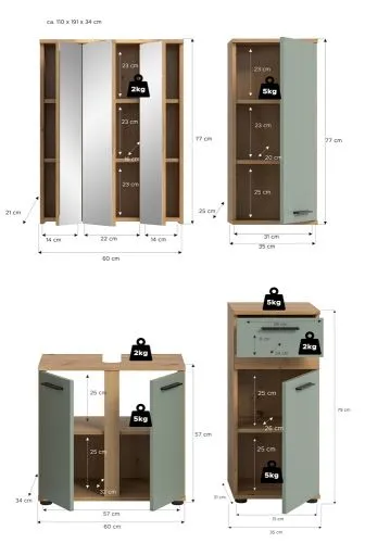 Badezimmer-Set Blake | Salbei / Artisan Eiche | 4-teilig
