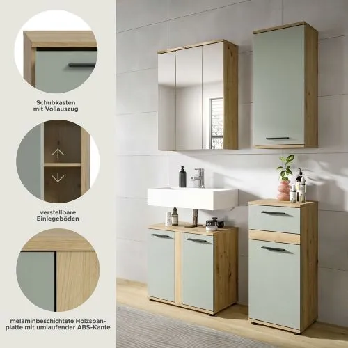 Badezimmer-Set Blake | Salbei / Artisan Eiche | 4-teilig ohne Aufsatzleuchte