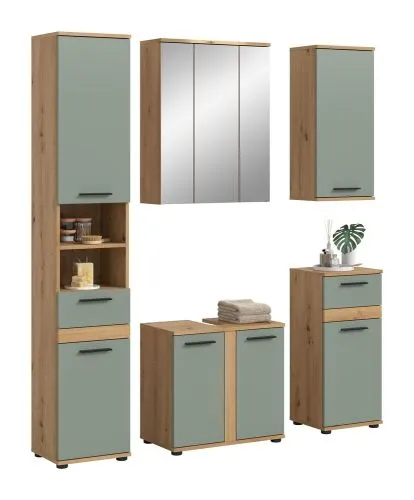 Badezimmer-Set Blake | Salbei / Artisan Eiche | 5-teilig ohne Beleuchtung