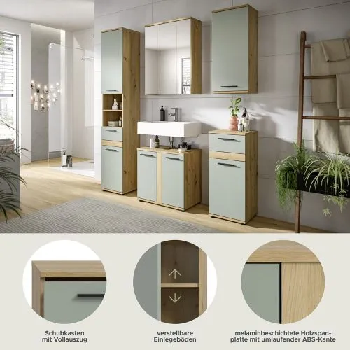 Badezimmer-Set Blake | Salbei / Artisan Eiche | 5-teilig ohne Beleuchtung
