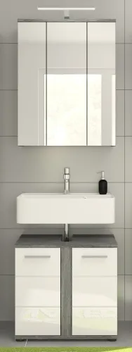 Badezimmer-Set Blake | weiß Hochglanz / rauchsilber | 2-teilig mit Aufsatzleuchte