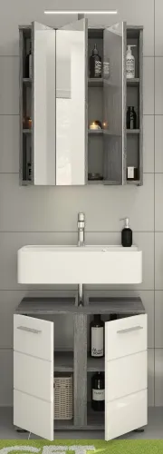 Badezimmer-Set Blake | weiß Hochglanz / rauchsilber | 2-teilig ohne Aufsatzleuchte