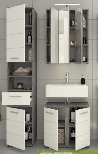 Badezimmer-Set Blake | weiß Hochglanz / rauchsilber | 3-teilig