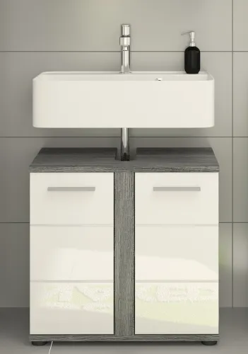 Badezimmer-Set Blake | weiß Hochglanz / rauchsilber | 3-teilig