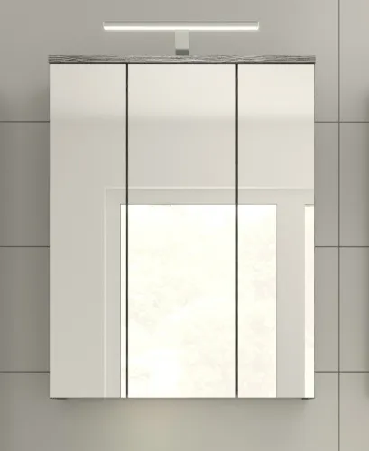 Badezimmer-Set Blake | weiß Hochglanz / rauchsilber | 3-teilig mit LED Aufsatzbeleuchtung