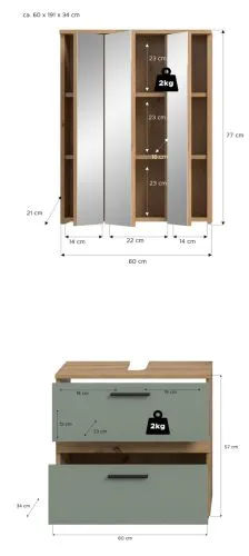 Badezimmer-Set Blake1 | Salbei / Artisan Eiche | 2-teilig