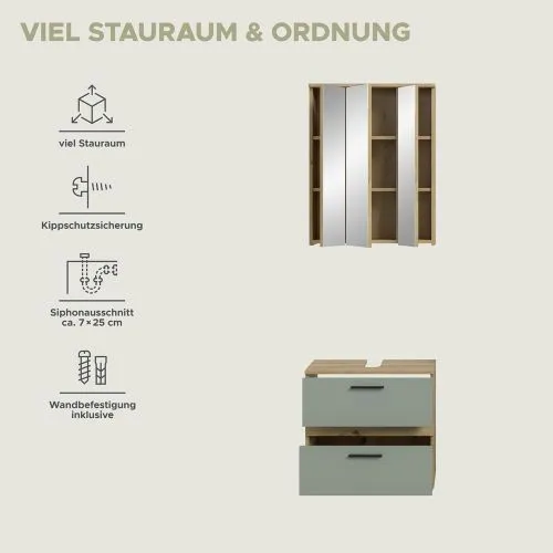 Badezimmer-Set Blake1 | Salbei / Artisan Eiche | 2-teilig