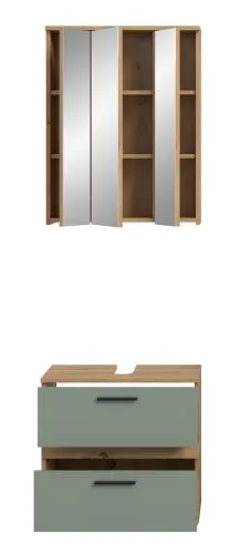 Badezimmer-Set Blake1 | Salbei / Artisan Eiche | 2-teilig mit Aufsatzleuchte