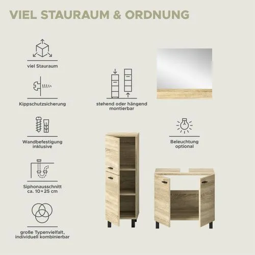 Badezimmer Set Boston 2 | 3-teilig | Eiche Sonoma