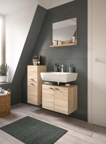 Badezimmer Set Boston 2 | 3-teilig | Eiche Sonoma | mit Aufsatzleuchte