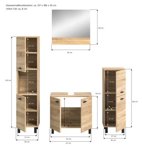 Badezimmer Set Boston 2 | 4-teilig | Eiche Sonoma