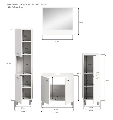 Badezimmer Set Boston 2 | 4-teilig | weiß