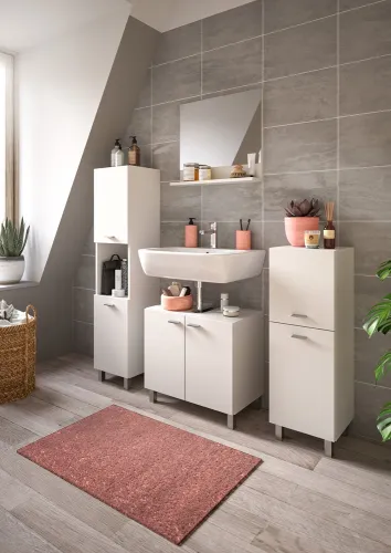 Badezimmer Set Boston 2 | 4-teilig | weiß | mit Aufsatzleuchte