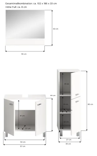 Badezimmer Set Boston 3 | 3-teilig | weiß | mit Aufsatzleuchte