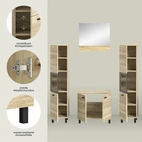 Badezimmer Set Boston 3 | 4-teilig | Eiche Sonoma | mit Aufsatzleuchte
