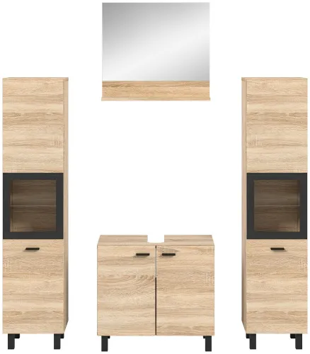 Badezimmer Set Boston 3 | 4-teilig | Eiche Sonoma | mit Aufsatzleuchte