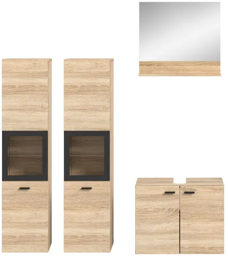 Badezimmer Set Boston 3 | 4-teilig | Eiche Sonoma | mit Aufsatzleuchte & Glasbodenclip