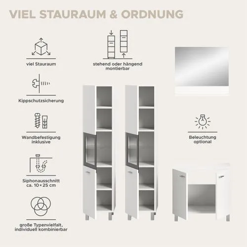 Badezimmer Set Boston 3 | 4-teilig | weiß