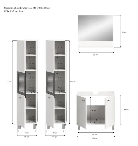 Badezimmer Set Boston 3 | 4-teilig | weiß