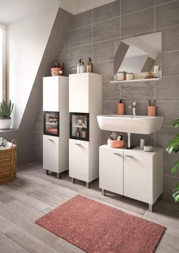 Badezimmer Set Boston 3 | 4-teilig | weiß | mit Aufsatzleuchte & Glasbodenclip