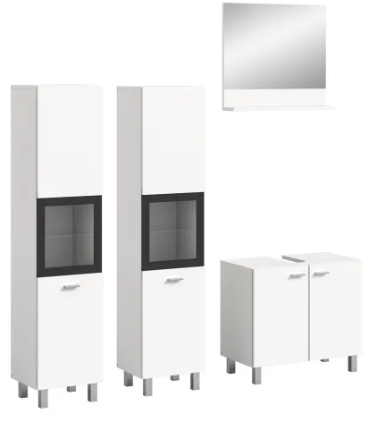 Badezimmer Set Boston 3 | 4-teilig | weiß | mit Aufsatzleuchte & Glasbodenclip