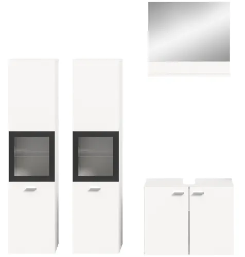 Badezimmer Set Boston 3 | 4-teilig | weiß | mit Aufsatzleuchte & Glasbodenclip