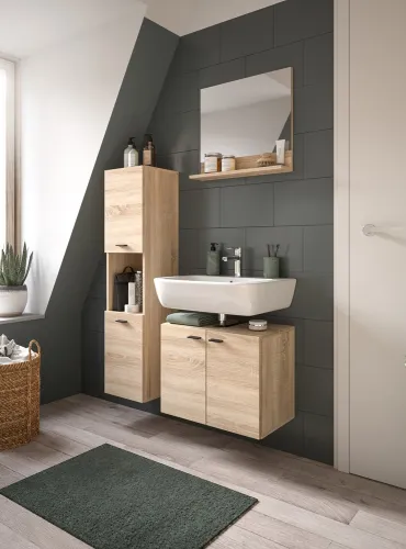 Badezimmer Set Boston | 3-teilig | Eiche Sonoma | mit Aufsatzleuchte