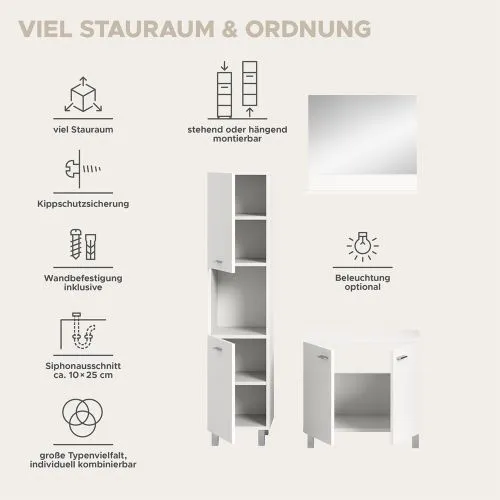 Badezimmer Set Boston | 3-teilig | weiß