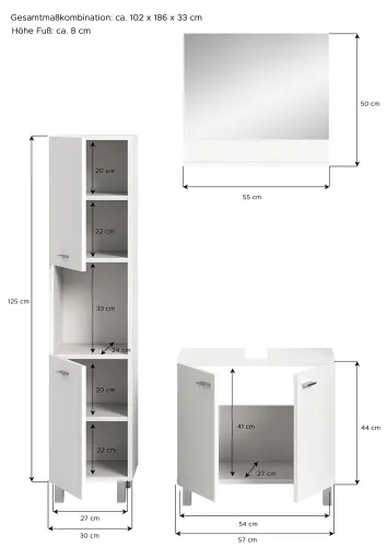 Badezimmer Set Boston | 3-teilig | weiß | ohne Aufsatzleuchte
