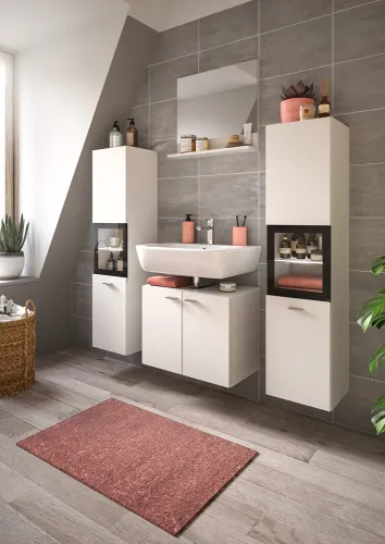 Badezimmer Set Boston 4 | 4-teilig | weiß | mit Aufsatzleuchte & Glasbodenclip