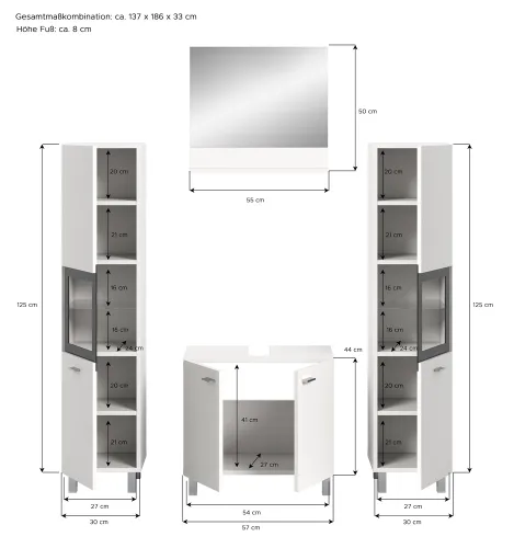 Badezimmer Set Boston 4 | 4-teilig | weiß | ohne Aufsatzleuchte