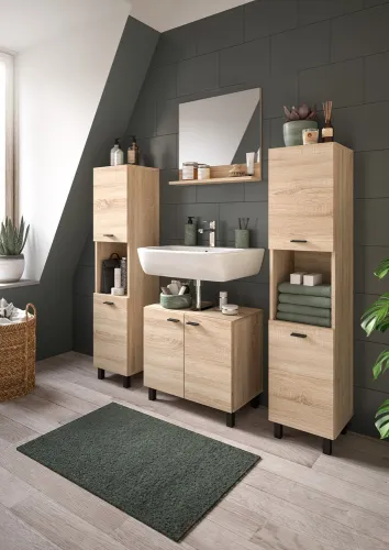 Badezimmer Set Boston | 4-teilig | Sonoma Eiche | ohne Aufsatzleuchte